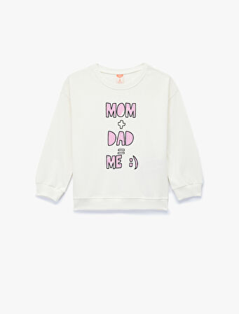 Pamuklu Uzun Kollu Bisiklet Yaka Baskılı Sweatshirt