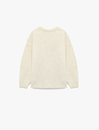 Uzun Kollu Bisiklet Yaka Geyik Nakışlı Triko Kazak