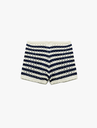 Yüksek Bel Ajurlu Kroşe Mini Şort