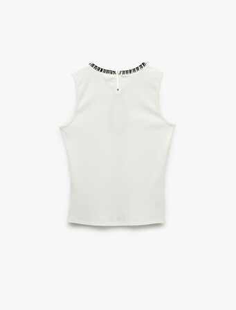 Pamuklu Slim Fit Renk Kontrastlı Pencere Detaylı Kroşe Detaylı Kolsuz Tişört