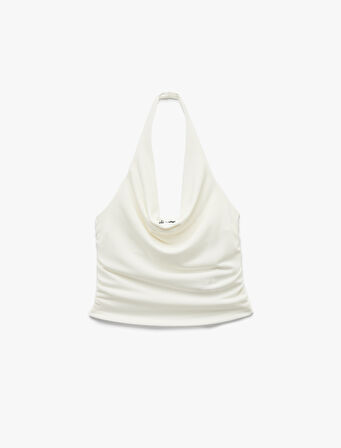Degaje Yaka Kolsuz Slim Fit Drapeli Scuba Crop Bluz