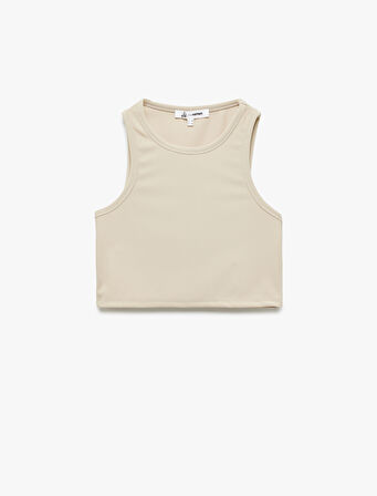 Bisiklet Yaka Kolsuz Dar Kesim Crop Basic Atlet