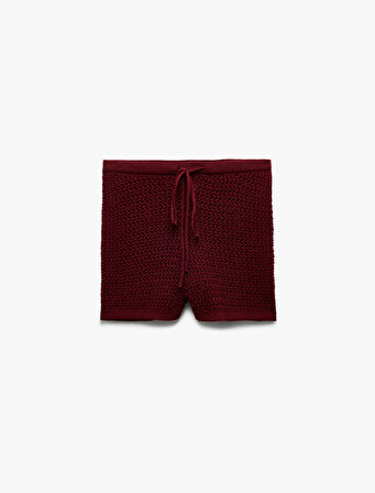 Beli Bağcıklı Normal Bel Triko Mini Şort