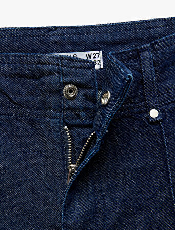 Yüksek Bel Geniş Paça Nervürlü Düğmeli Jean Pantolon - Culotte Jeans