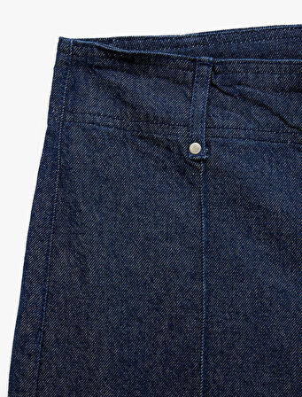 Yüksek Bel Geniş Paça Nervürlü Düğmeli Jean Pantolon - Culotte Jeans