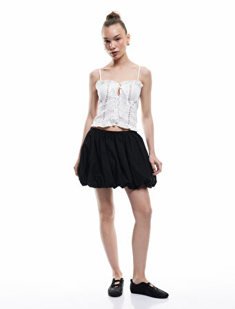 Pamuklu Beli Lastikli Oversize Balon Mini Etek