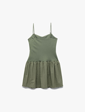 İp Askılı Kalp Yaka Dikiş Detaylı Balon Elbise