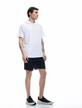 Kısa Kollu Regular Fit Basic Kapşonlu Spor Tişört