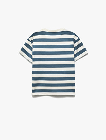 Baskılı Pamuklu Kısa Kollu Çizgili Tişört