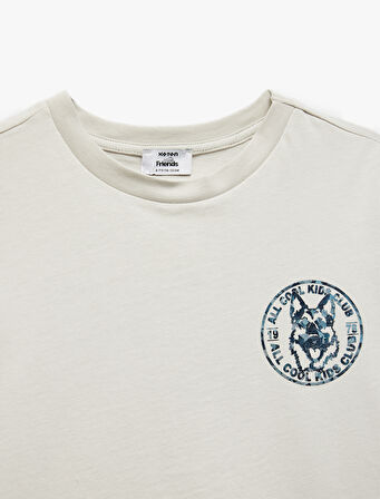 Baskılı Bisiklet Yaka Kısa Kollu Pamuklu Tişört