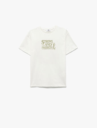 Baskılı Kısa Kollu Bisiklet Yaka Pamuklu Tişört