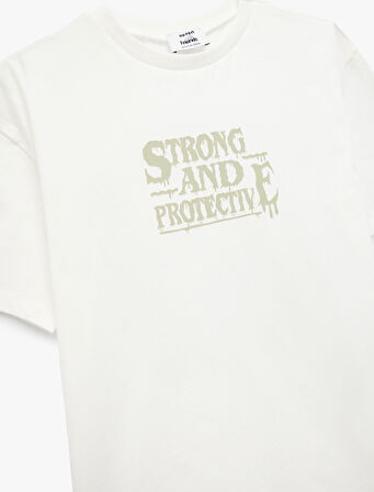 Baskılı Kısa Kollu Bisiklet Yaka Pamuklu Tişört