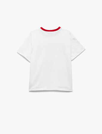 Kısa Kollu Bisiklet Yaka Pamuklu Köpek Baskılı Oversize Tişört