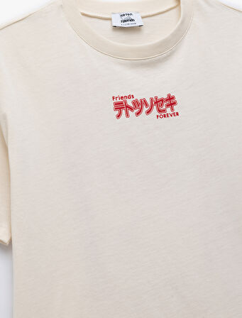 Pamuklu Kısa Kollu Bisiklet Yaka Baskılı Tişört