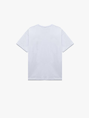 Pamuklu Baskılı Kısa Kollu Bisiklet Yaka Oversize Tişört