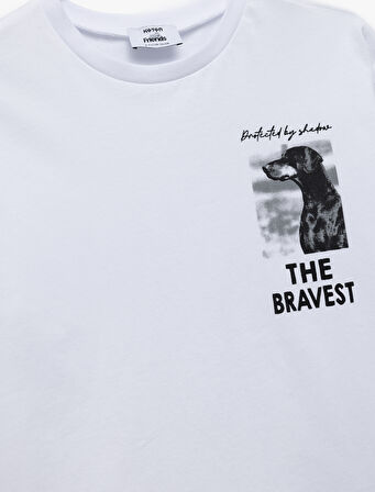 Pamuklu Baskılı Kısa Kollu Bisiklet Yaka Oversize Tişört