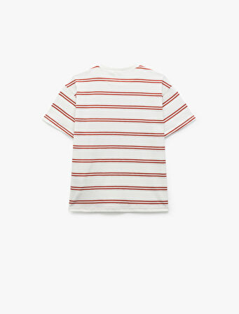 Kısa Kollu Bisiklet Yaka Pamuklu Çizgili Oversize Tişört