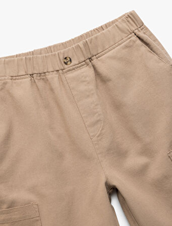 Pamuklu Beli Lastikli Gabardin Cepli Kargo Bermuda Şort