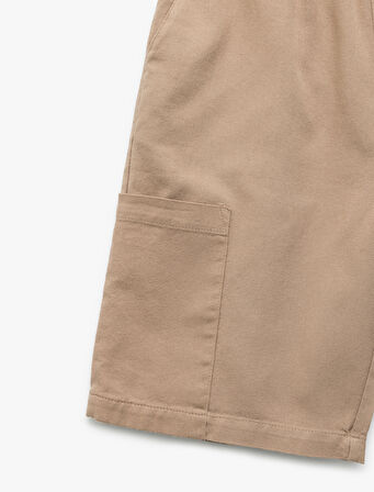 Pamuklu Beli Lastikli Gabardin Cepli Kargo Bermuda Şort