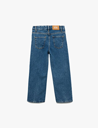 Pamuklu Taşlı Geniş Paça Jean Pantolon