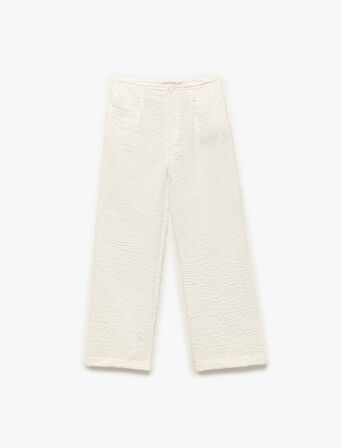 Keten Görünümlü Dokulu Cepli Geniş Paça Pantolon