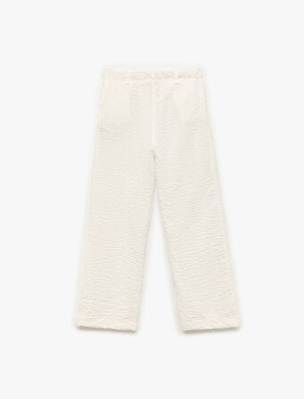 Keten Görünümlü Dokulu Cepli Geniş Paça Pantolon