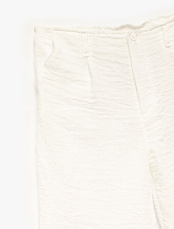 Keten Görünümlü Dokulu Cepli Geniş Paça Pantolon