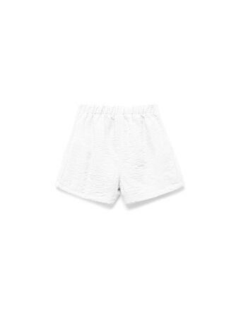 Pile Detaylı Beli Lastikli Dokulu Mini Şort