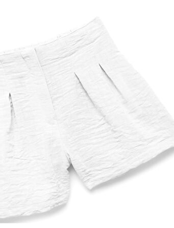 Pile Detaylı Beli Lastikli Dokulu Mini Şort