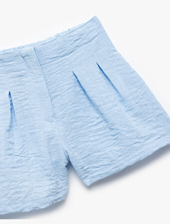 Pile Detaylı Beli Lastikli Dokulu Mini Şort