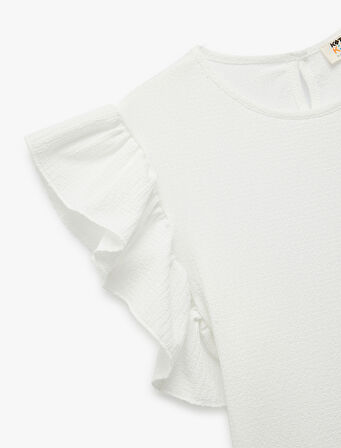 Brodeli Fırfır Detaylı Kelebek Kol Bisiklet Yaka Bluz