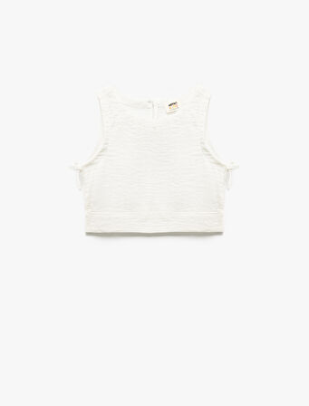 Bisiklet Yaka Dokulu Kolsuz Crop Bluz