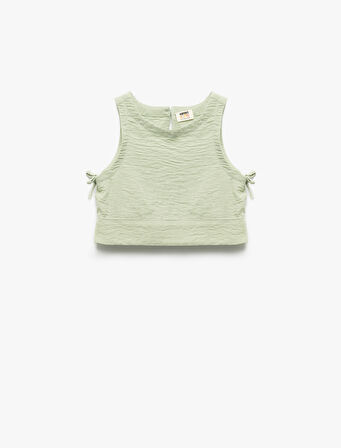 Bisiklet Yaka Dokulu Kolsuz Crop Bluz