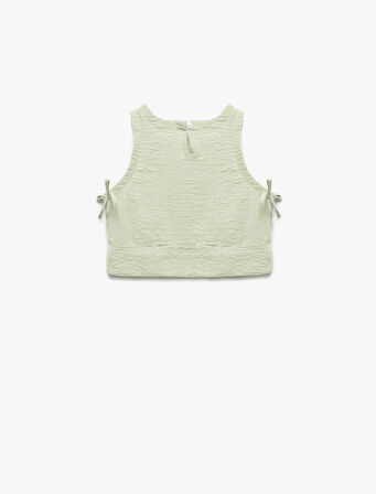 Bisiklet Yaka Dokulu Kolsuz Crop Bluz