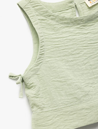 Bisiklet Yaka Dokulu Kolsuz Crop Bluz