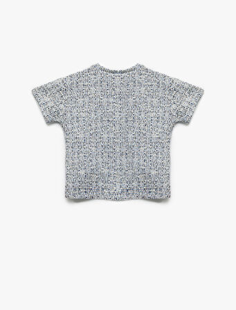 Düğme Detaylı Kısa Kollu Bisiklet Yaka Örme Tişört