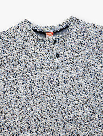 Düğme Detaylı Kısa Kollu Bisiklet Yaka Örme Tişört