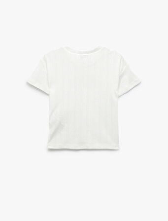 Pamuklu Tavşan Baskılı Bisiklet Yaka Kısa Kollu Tişört