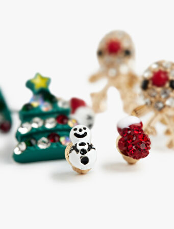 Çok Renkli Taş Detaylı Yılbaşı Temalı 4'lü Küpe Seti