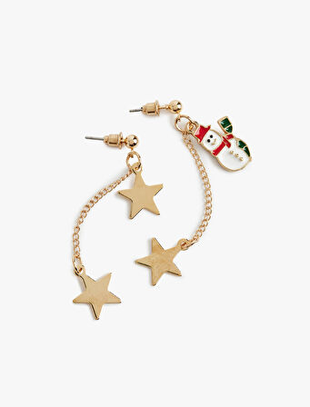 Yıldızlı Zincir Sallantılı Kardan Adam Küpe