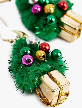 Çok Renkli Boncuk Detaylı Sallantılı Yılbaşı Ağacı Küpe