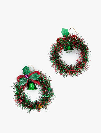 Sallantılı Çok Renkli Boncuk Detaylı Yılbaşı Küpe