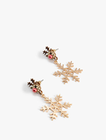 Sallantılı Yılbaşı Temalı Kar Tanesi Küpe