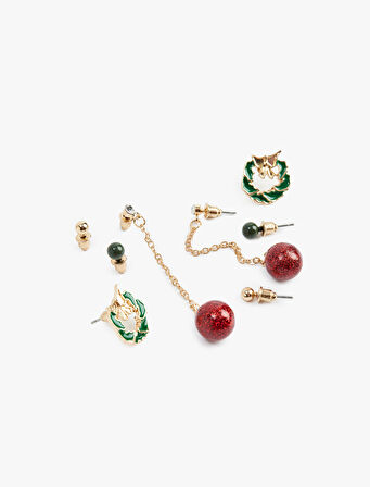 Çok Renkli Zincirli Yılbaşı Temalı 4'lü Küpe Seti