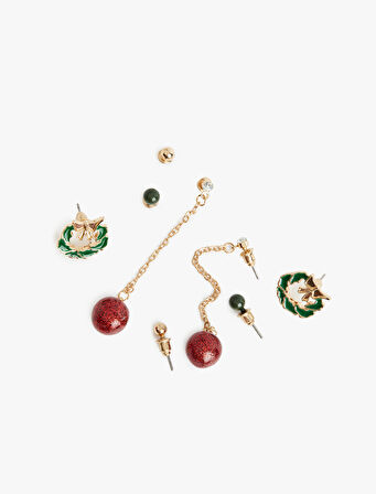 Çok Renkli Zincirli Yılbaşı Temalı 4'lü Küpe Seti