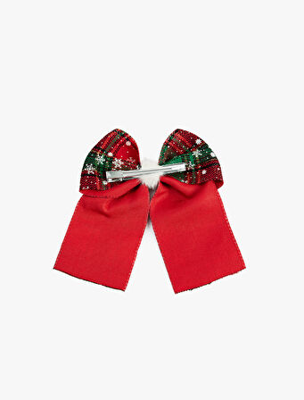 Ekoseli Fiyonklu Kar Desenli Yılbaşı Tokası