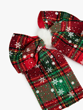 Ekoseli Fiyonklu Kar Desenli Yılbaşı Tokası