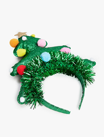 Simli Çam Ağacı Aplikeli Yılbaşı Tacı 