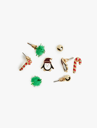 Yılbaşı Temalı Çok Renkli 4'lü Küpe Seti