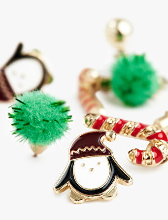 Yılbaşı Temalı Çok Renkli 4'lü Küpe Seti